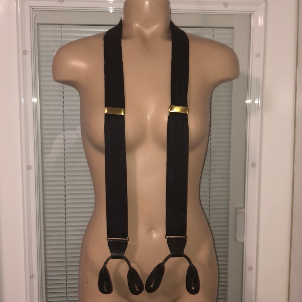 Auth Coach men’s black leather satin suspenders